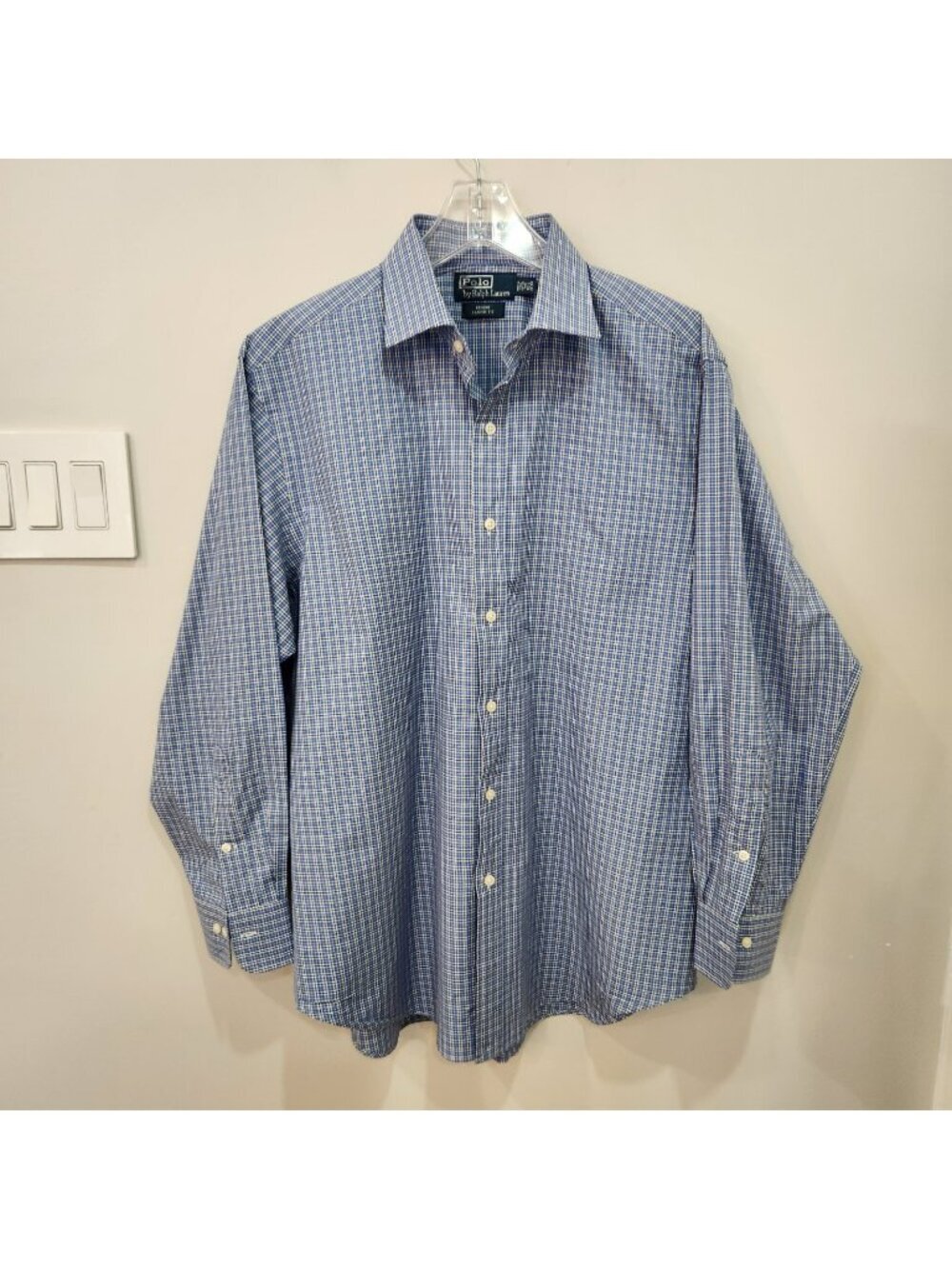Polo Ralph Lauren Mens Regent Classic Fit Blue Plaid Gingham Dress Shirt 16.5"